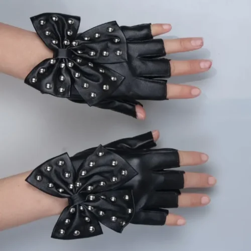 دستکش چرمی مشکی پاپیونی