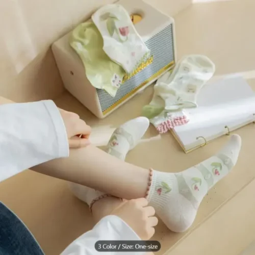 پک 6تایی جوراب فانتزی دخترانه طرح گل | سایز فری‌سایز