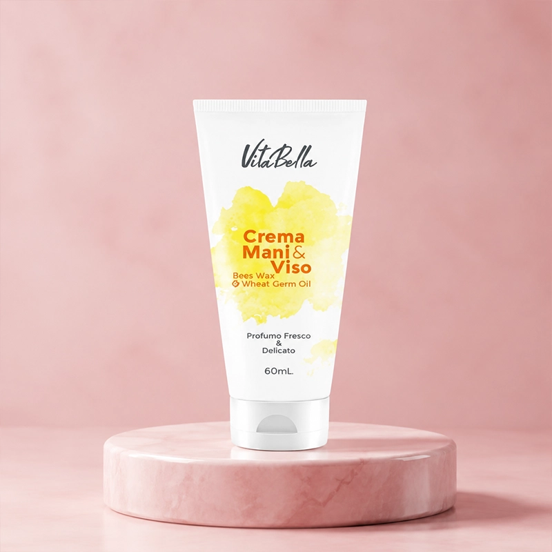 VitaBella Beeswax and Wheat Germ Oil Hand and Face Cream Tube on Pink Satin