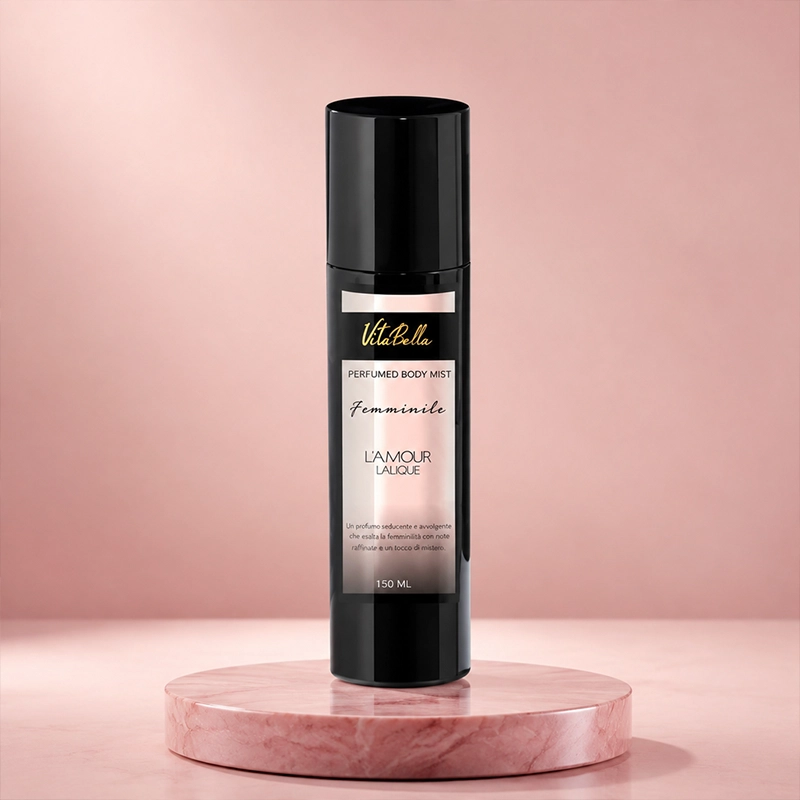 VitaBella L'Amour Lalique Perfumed Body Mist on Rose Gold Silk Fabric