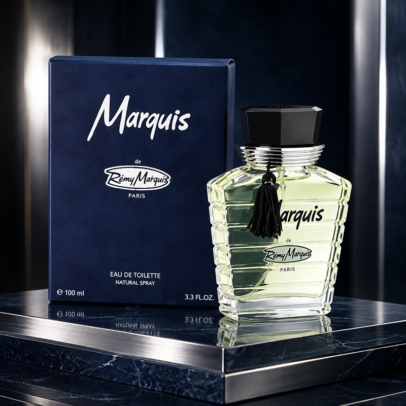 عطر ادکلن رمی مارکیس Marquis 100 میل مردانه با بطری کلاسیک و جعبه سرمه‌ای